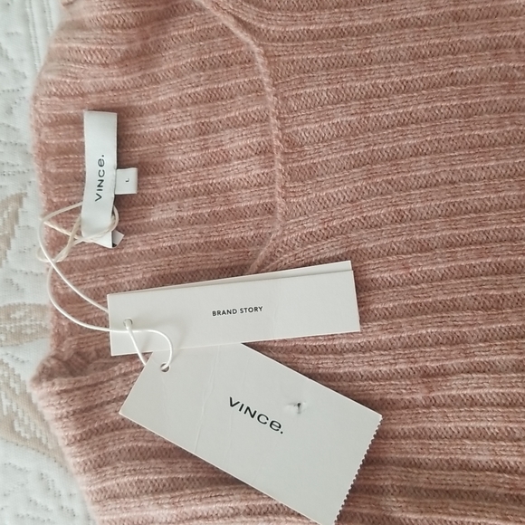 VINCE Wool Cashmere Knitted Pullover Sweater Size L Large Pink Tan - Picture 7 of 8
